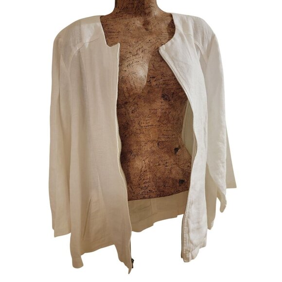 Chico's Alabaster 3/4 Sleeve Front Zip Linen Modern Shirt Jacket Size 3 USA 18 - Picture 4 of 14